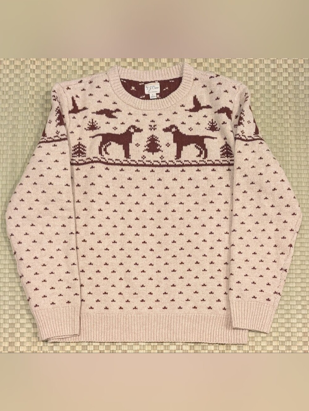 J. Crew 100% Lambswool Dog Pattern Knit Sweater Men's Size Large